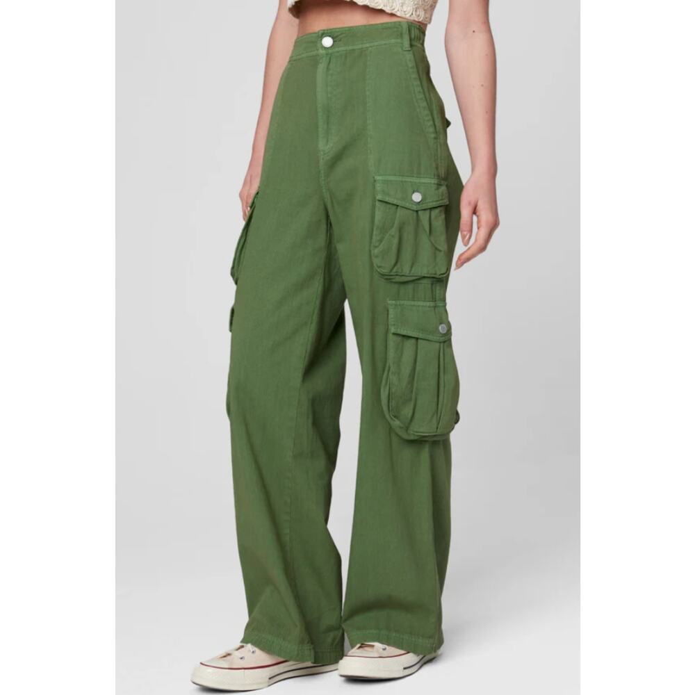 Blank NYC Cargo FRANKLIN Utility High Waist Wide Leg Pant Army Green L NWT $98 - Picture 2 of 6